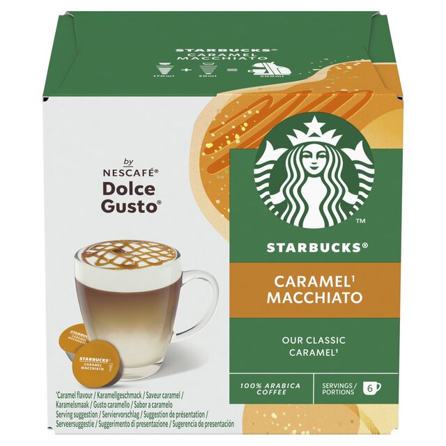 Starbucks Caramel MacChiato Coffee Pods de Nescafe Dolce Gusto 12 por paquete