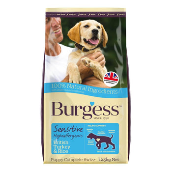 Burgess Sensitive Puppy Hypoallergène Turquie et riz Aliments à chiens secs 12,5 kg