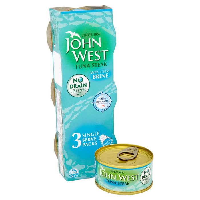 John West sin bistecs de atún de drenaje en salmuera 3 x 60g
