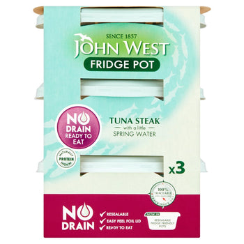 John West No Drain Thon Steak Pots avec eau de source 3 x 110g