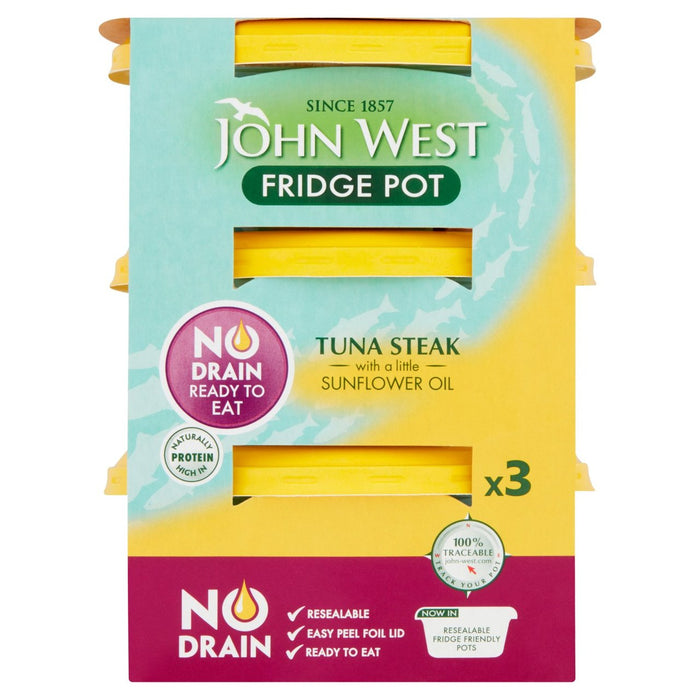 John West kein Abfluss Thunfischsteak -Töpfe mit Sonnenblumenöl 3 x 110g